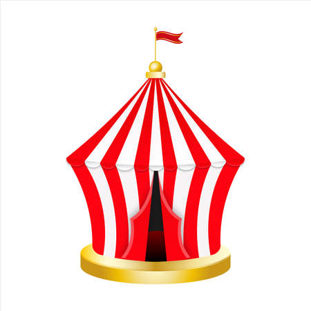 Carnival circus red tent. Retro Circus tent with flag. Vector illustration isolated on white background.のイラスト素材