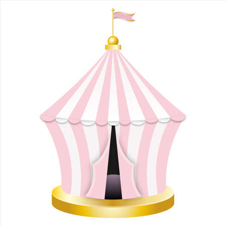 Carnival circus pink tent. Retro Circus tent with flag. Vector illustration isolated on white background.のイラスト素材