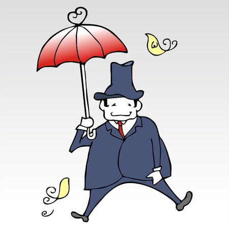 business man dancing with umbrellaのイラスト素材
