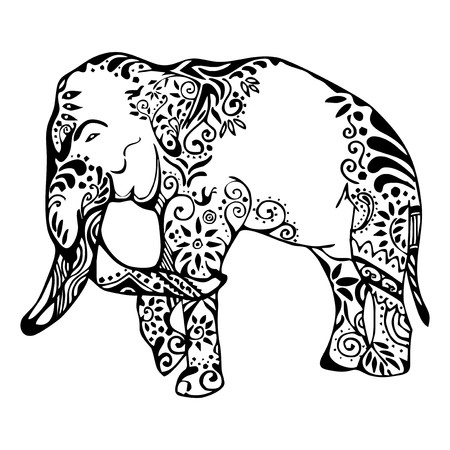 elephant with butterfly ornament tattooのイラスト素材