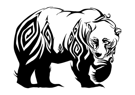 Silhouette ferocious bear walking tribal design for tribal tattoo vectorのイラスト素材