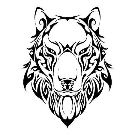 Wolf head symmetry balance tribal tattoo silhouette vector with white isolate backgroundのイラスト素材
