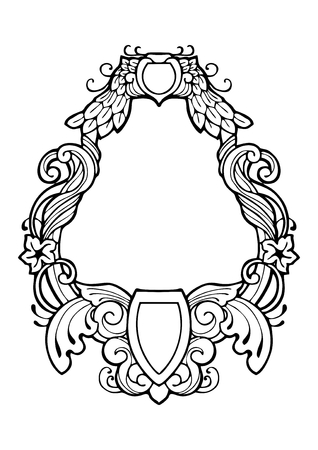 Renaissance vintage luxury frame drawing design with ink pen vector with white isolated background and have some space for write wordingのイラスト素材
