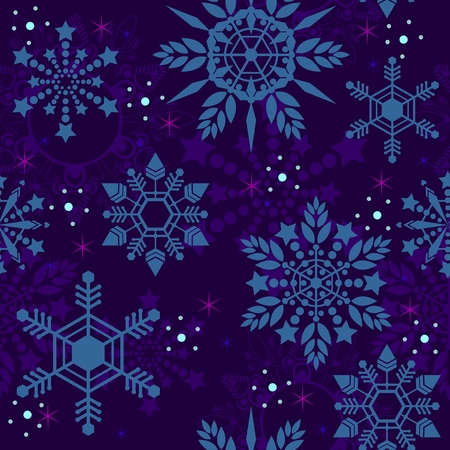 crystal Snowflake seamless pattern texture background vector in deep blue toneのイラスト素材