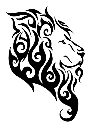 Silhouette lion side head tribal tattoo  vector design from flame fire white isolated backgroundの写真素材
