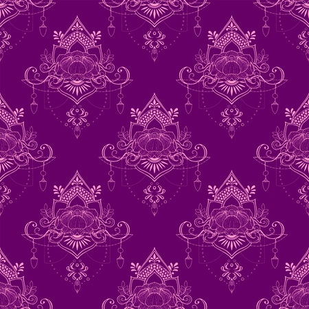 Lotus flower in mandala meditation style seamless pattern vector in violet toneのイラスト素材
