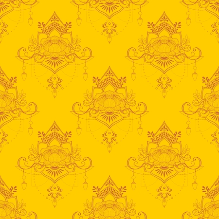 Lotus flower in mandala meditation style seamless pattern vector in yellow toneのイラスト素材