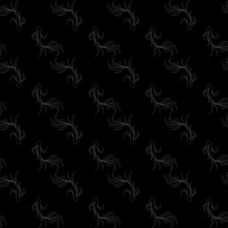 motif Flat lay or top view Fighting fish or betta fish free hand ink drawing oriental ornament style design for porcelain seamless pattern or black and white tone background vectorのイラスト素材