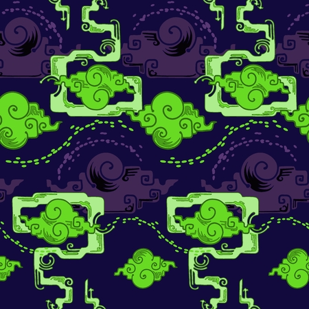 Chinese cloud design with trump trick style with alien green blue tone seamless pattern vector backgroundのイラスト素材