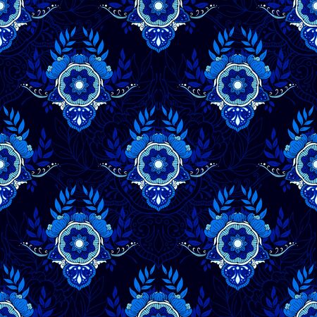 henna and out line seamless pattern vector background with dark blue toneのイラスト素材