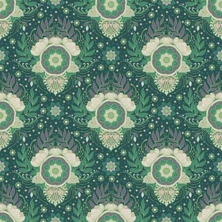 henna flower seamless pattern vector background with soft white and green toneのイラスト素材