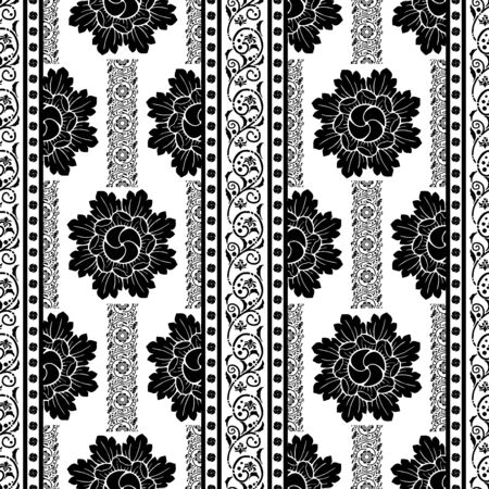 "Line Thai " Thailand Traditional illustration design with flower Vertical seamless pattern vector with white backgroundのイラスト素材
