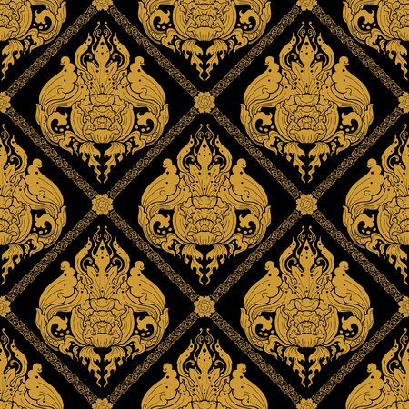 "Line Thai or Line Com" Thailand Traditional illustration motif design with Canna flower for seamless pattern vectorのイラスト素材