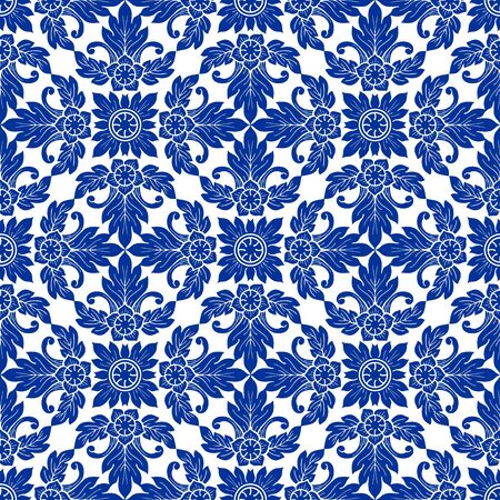 illustration Royal indigo blue Porcelain Thai flower traditional ornamental element style design for seamless pattern vectorのイラスト素材