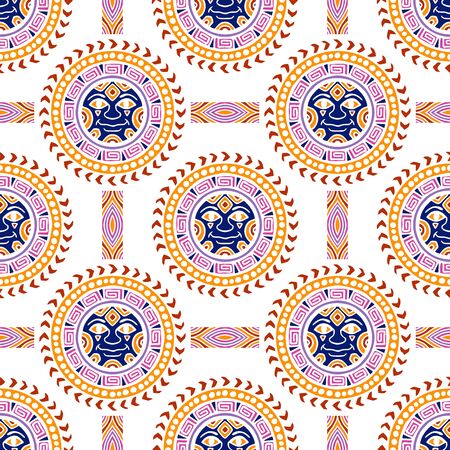 colorful Sun tribal tattoo illustration doodle seamless pattern vector with white backgroundのイラスト素材