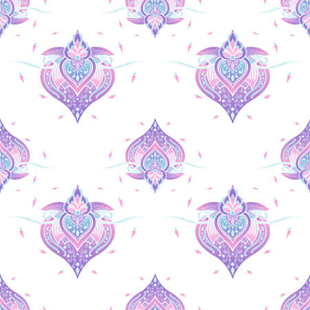 Lotus Henna illustration doodle tattoo seamless pattern gradation color for digital printing fabric wallpaper with pink purple and withe vector backgroundのイラスト素材