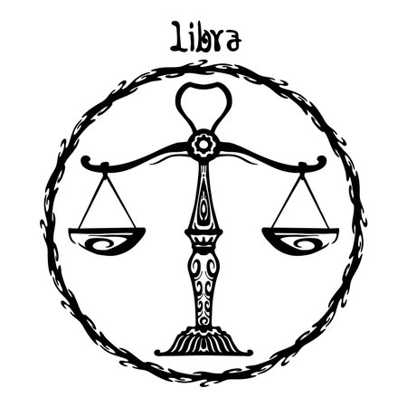Libra zodiac sign design form illustration doodle drawing tattoo and  freehand typography style vector with white backgroundのイラスト素材
