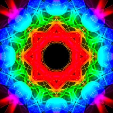 Abstract smoke art in mandala shape.
The art of abstract smoke has been designed by applying photographs of incense smoke to make mandala shapes. White or black background.の写真素材