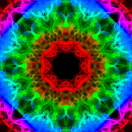 Abstract smoke art in mandala shape.
The art of abstract smoke has been designed by applying photographs of incense smoke to make mandala shapes. White or black background.の写真素材