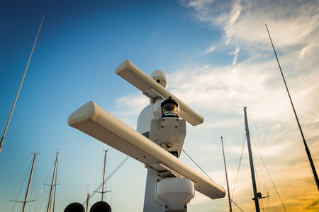 Radar yacht against the sky before sunset, in the evening.の写真素材