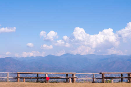 Bench on the mountian at Pai, Chiang mai, Thailand.の写真素材
