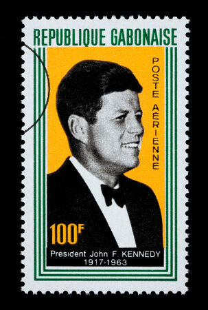 GABON - CIRCA 1960: A postage stamp printed in Gabon showing John F. Kennedy, circa 1960のeditorial素材