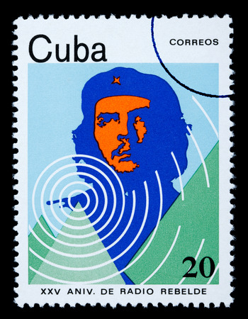 CUBA - CIRCA 1980: A postage stamp printed in Cuba showing Che Guevara, circa 1980のeditorial素材