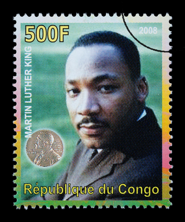 CONGO REPUBLIC - CIRCA 2008: A postage stamp printed in the Republic of Congo showing Martin Luther King, circa 2008のeditorial素材