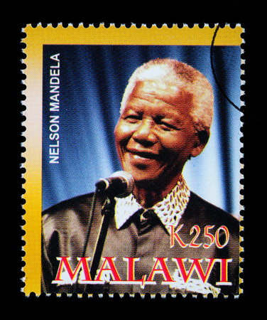 MALAWI - CIRCA 2004: A postage stamp printed in Malawi showing Nelson Mandela, circa 2004のeditorial素材