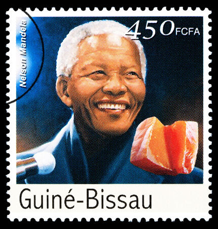 REPUBLIC OF GUINEA-BISSAU - CIRCA 2000: A postage stamp printed in the Republic of Guinea-Bissau showing Nelson Mandela, circa 2000のeditorial素材