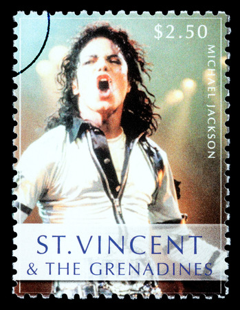 ST. VINCENT - CIRCA 2010: A postage stamp printed in Saint Vincent showing Michael Jackson, circa 2010のeditorial素材