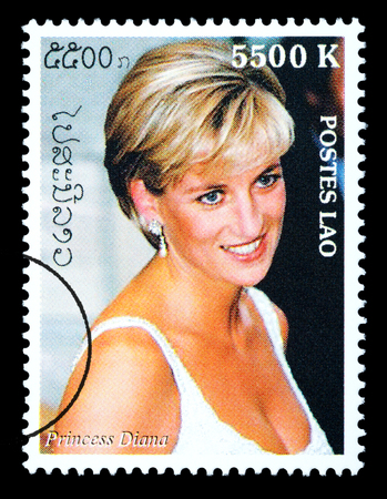 LAOS - CIRCA 2000: A postage stamp printed in Laos showing Princess Diana; circa 2000のeditorial素材