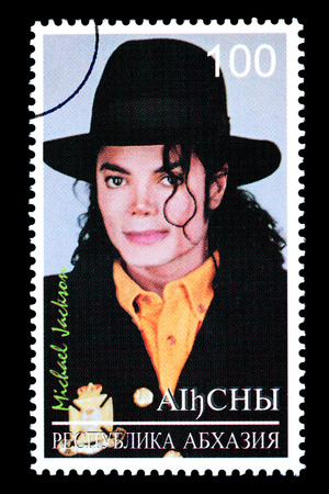 RUSSIA - CIRCA 2005: A postage stamp printed in Russia showing Michael Jackson, circa 2005のeditorial素材