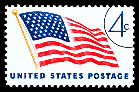 UNITED STATES AMERICA - CIRCA 1970: A postage stamp printed in the USA of the American flag, circa...