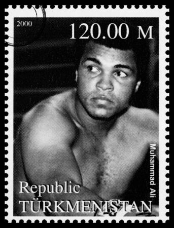 NEW YORK, USA - CIRCA 2016: A postage stamp printed in Turkmenistan showing Muhammad Ali, circa 2000のeditorial素材