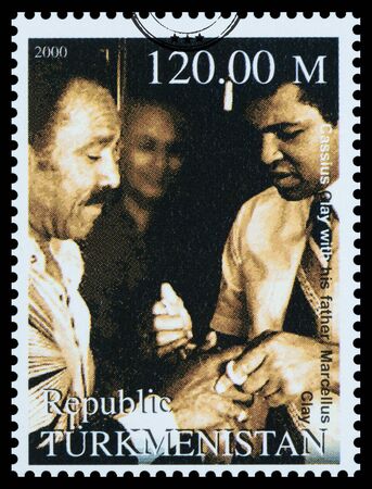 NEW YORK, USA - CIRCA 2016: A postage stamp printed in Turkmenistan showing Muhammad Ali, circa 2000のeditorial素材