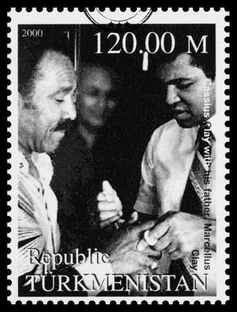 NEW YORK, USA - CIRCA 2016: A postage stamp printed in Turkmenistan showing Muhammad Ali, circa 2000のeditorial素材