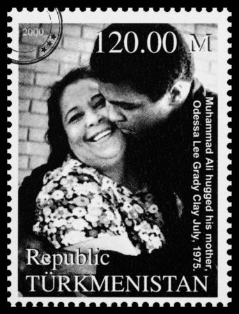 NEW YORK, USA - CIRCA 2016: A postage stamp printed in Turkmenistan showing Muhammad Ali, circa 2000