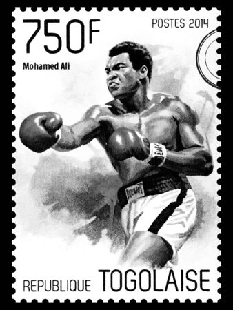 NEW YORK, USA - CIRCA 2016: A postage stamp printed in Togo showing Muhammad Ali, circa 2014のeditorial素材