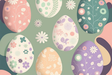 Background pattern with easter eggs with flowers ornamentsの素材