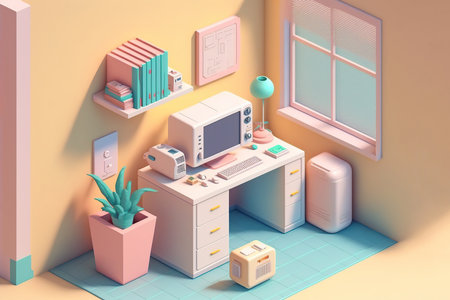 Cute yellow and pink office room soft pop styleの素材