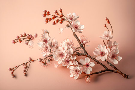 Beautiful cherry blossom branches on soft pink backgroundの素材