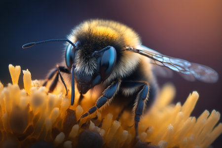 Macro photography of a bee on a flowerの素材
