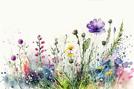 Watercolors abstract spring flower meadow on white backgroundの素材