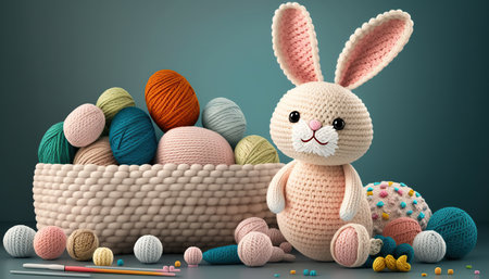Lovely crochet happy Easter bunny with many easter eggsの素材