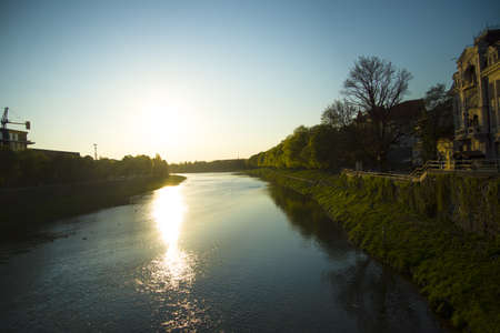 Small peaceful river in the Uzhgorod, public place in the city located on the center