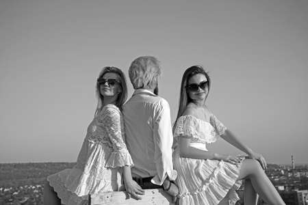 Company of best friends have a great summer time together.の写真素材