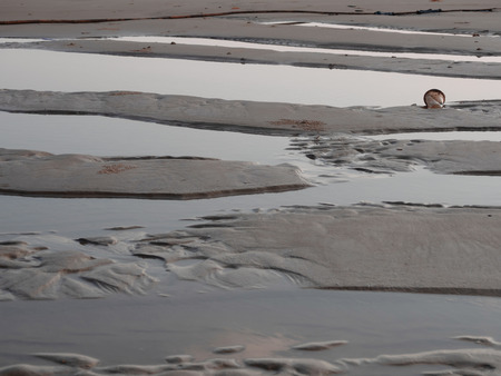 The beach with water in the water during low tide And the waste of plastic glass that has not been...