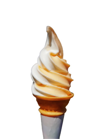 Soft cream, vanilla and yuzu orange on a white background, isolate.の写真素材