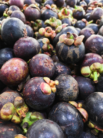 Mangosteen, Asian fruit, is fresh, sold in supermarkets.の写真素材